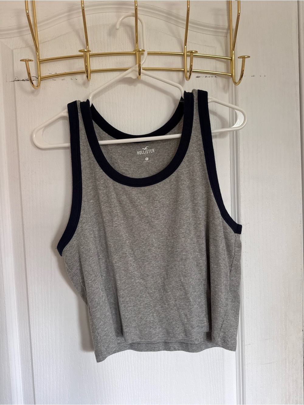 Hollister Grey Tank with Navy Trim Crop Top